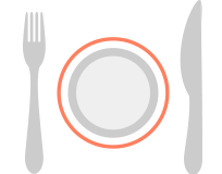 Cartoon of plate with fork and knife